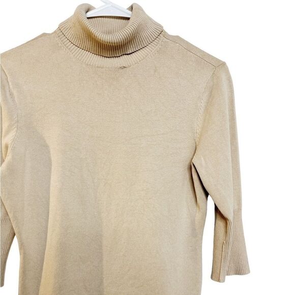 Worthington 3/4 Sleeve Turtleneck Sweater Tan Size Small - Picture 2 of 5